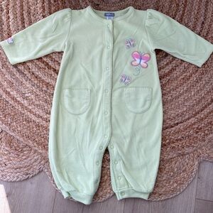 Vintage Carter's Light Green Butterfly Embroidered Fleece Coverall One-Piece